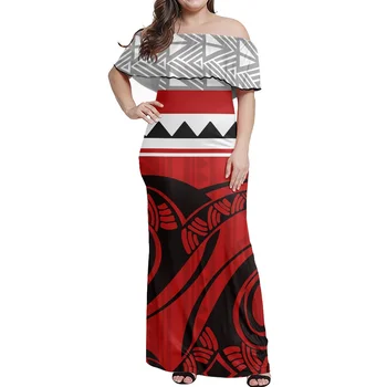 Polüneesia Samoa Trükkimine, Suured Kleit Punane Seksikas Off-The-Õla Naiste Suvel Moe Uus Disain Bankett Pool Kleit 1