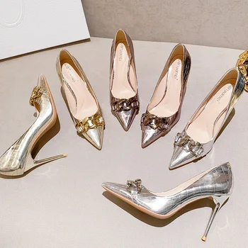 Populaarne eksklusiivne uus stiil originaalne disain Euroopa ja Ameerika temperament naiste kinga varba metallist dekoratiivsed ühe kingad 1