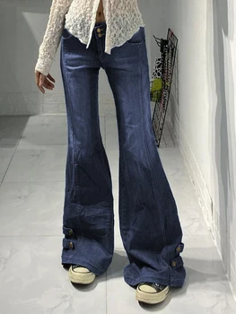 WeiYao Y2K Sidemega Põletatud Teksad Trükitud Madala Waisted Strecthy Vintage Püksid Esteetiline Vabaaja Basic Püksid Naiste Streetwear 1