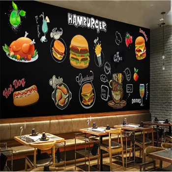 Custom Snack Bar Hamburger Kana Seina Paber 3D Müük Lääne-kiirtoidurestorani must Taust Seinast, Seinamaal Tapeet 3D 2