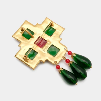 JBJD Vinage Rhinestone Ehted Stiliseeritud Risti Klaasi Tilk Sõle Emerald Värvi Pross Kingitus 2