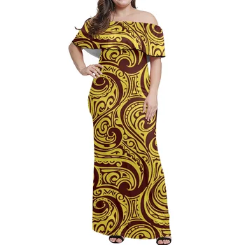 Polüneesia Samoa Trükkimine, Suured Kleit Punane Seksikas Off-The-Õla Naiste Suvel Moe Uus Disain Bankett Pool Kleit 2