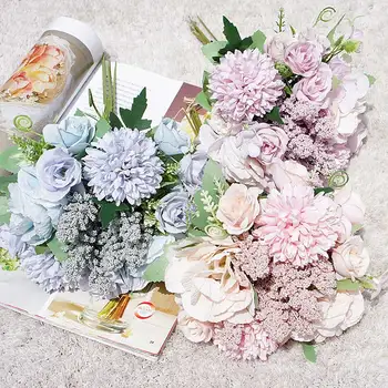 Silk Kunstlik Hydrangea Lilled Pulm Pruut Holding Romantiline Võltsitud Lille Kimp Pool DIY Õie Kodu Aia Kaunistamiseks 2