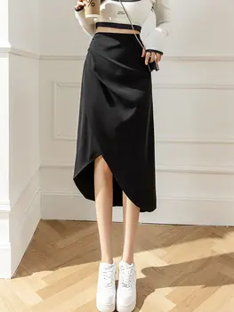 Uus Kevad Suvi Sügis Fashion Ebaregulaarne Ülikond Naiste Seelikud Elegantsed Voldid Bodycon Daamid Kõik-Match-Line Midi Naiste Seelikud 2