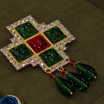 JBJD Vinage Rhinestone Ehted Stiliseeritud Risti Klaasi Tilk Sõle Emerald Värvi Pross Kingitus 3