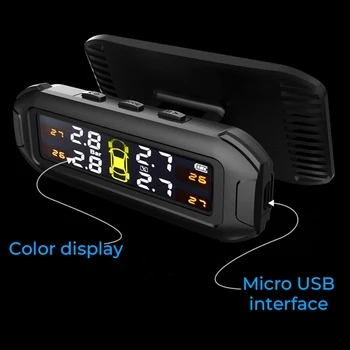 Smart Auto TPMS rehvirõhu Jälgimise Süsteem Solar Power Digitaalne TMPS LCD Ekraan, USB-Auto Turvalisus Alarm rehvirõhu Andur 3