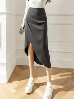 Uus Kevad Suvi Sügis Fashion Ebaregulaarne Ülikond Naiste Seelikud Elegantsed Voldid Bodycon Daamid Kõik-Match-Line Midi Naiste Seelikud 3