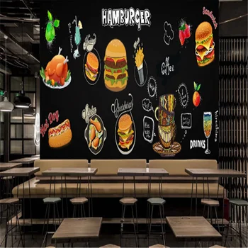 Custom Snack Bar Hamburger Kana Seina Paber 3D Müük Lääne-kiirtoidurestorani must Taust Seinast, Seinamaal Tapeet 3D 4