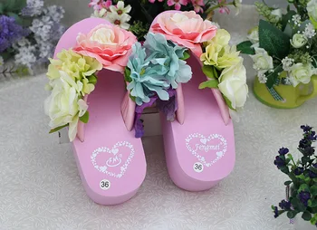Käsitsi valmistatud Sussid Naistele Suvel Flip Flop Lilled Kaunistamiseks Naine Sise-6cm Kõrge Konts Bohemia Beach Sandal Sussid 4