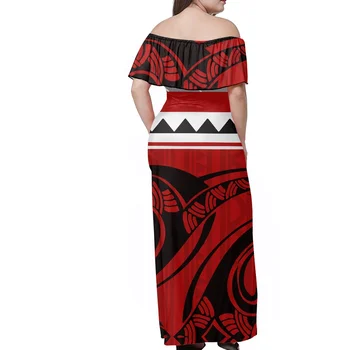 Polüneesia Samoa Trükkimine, Suured Kleit Punane Seksikas Off-The-Õla Naiste Suvel Moe Uus Disain Bankett Pool Kleit 4
