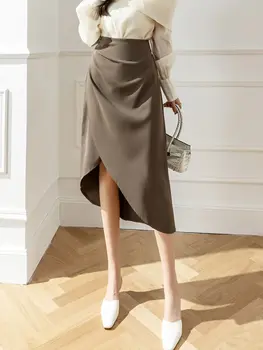 Uus Kevad Suvi Sügis Fashion Ebaregulaarne Ülikond Naiste Seelikud Elegantsed Voldid Bodycon Daamid Kõik-Match-Line Midi Naiste Seelikud 4