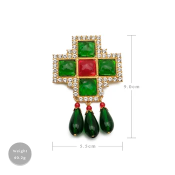 JBJD Vinage Rhinestone Ehted Stiliseeritud Risti Klaasi Tilk Sõle Emerald Värvi Pross Kingitus 5
