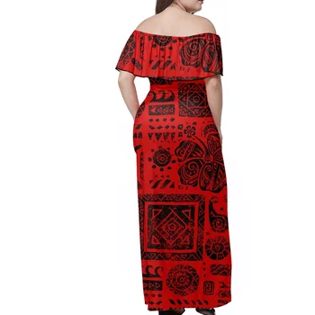 Polüneesia Samoa Trükkimine, Suured Kleit Punane Seksikas Off-The-Õla Naiste Suvel Moe Uus Disain Bankett Pool Kleit 5